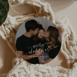 Moderne, elegante Script-Foto-Familie Keramik Ornament