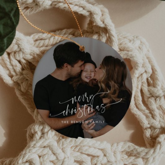 Moderne, elegante Script-Foto-Familie Keramik Ornament