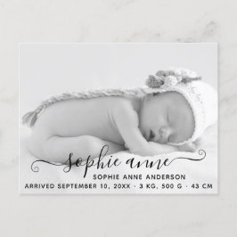 Moderne elegante Script-Foto-Geburtshinweise Postkarte