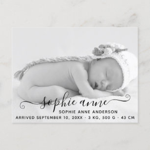 Moderne elegante Script-Foto-Geburtshinweise Postkarte