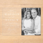 Moderne, elegante Script-Foto-Hochzeit Acryleinladungen (Vorderseite)