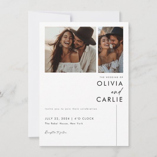 Moderne, elegante Script-Foto-Hochzeit Einladung (Rückseite)