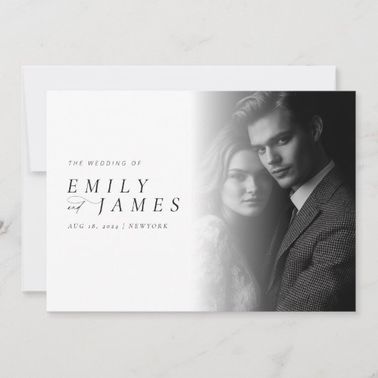 Moderne, elegante Script-Foto-Hochzeit Einladung (Vorderseite)