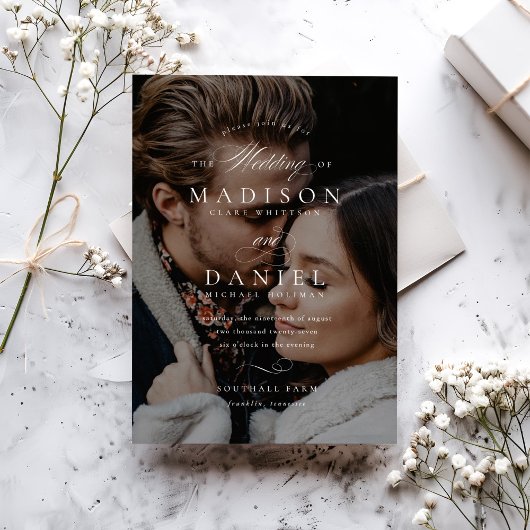 Moderne, elegante Script-Foto-Hochzeit Einladung