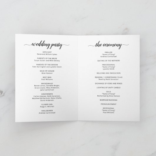 Moderne, elegante Script-Foto-Hochzeit Programm (Innenseite)