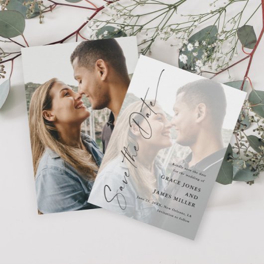 Moderne, elegante Script-Foto-Hochzeit Save The Date