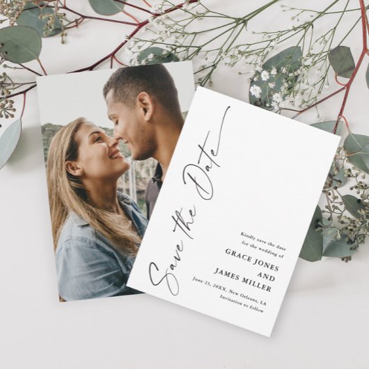 Moderne, elegante Script-Foto-Hochzeit Save The Date