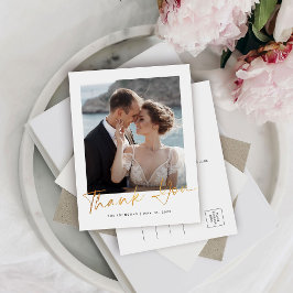 Moderne, elegante Script Foto Hochzeit Vielen Dank Postkarte