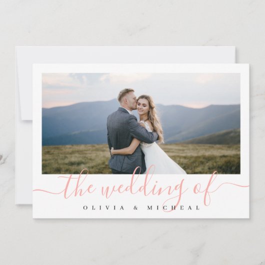 Moderne, elegante Script Foto Hochzeitseinladung Einladung (Vorderseite)