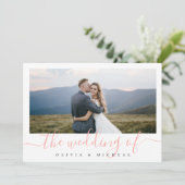 Moderne, elegante Script Foto Hochzeitseinladung Einladung (Stehend Vorderseite)