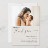 Moderne elegante Script-Foto-Taufe Danke-Karte Einladung (Vorderseite)