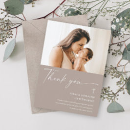 Moderne elegante Script-Foto-Taufe Danke-Karte Einladung