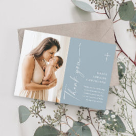 Moderne elegante Script-Foto-Taufe Danke-Karte Einladung