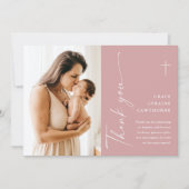 Moderne elegante Script-Foto-Taufe Danke-Karte Einladung (Vorderseite)