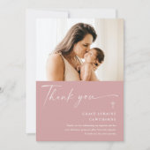 Moderne elegante Script-Foto-Taufe Danke-Karte Einladung (Vorderseite)