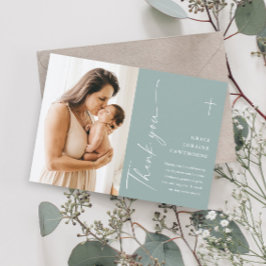 Moderne elegante Script-Foto-Taufe Dankeskarte