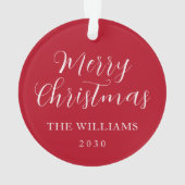 Moderne Elegante Script Frohe Weihnachten Rot Ornament (Rückseite)