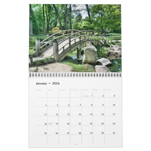 Moderne, elegante Script Gardens und Parks 20xx Kalender (Jan 2026)