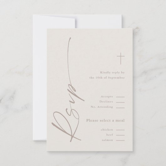 Moderne elegante Script-Gender Neutral Boho Taufe RSVP Karte (Vorderseite)