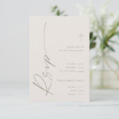 Moderne elegante Script-Gender Neutral Boho Taufe RSVP Karte (Stehend Vorderseite)