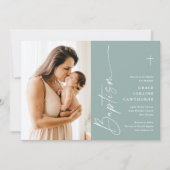 Moderne elegante Script-Gender Neutral Foto-Taufe Einladung (Vorderseite)