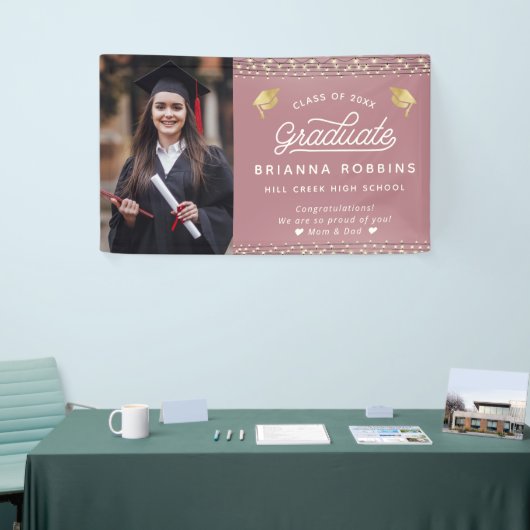 Moderne, elegante Script Gold Abschluss Foto Cassi Banner (Messeveranstaltung)