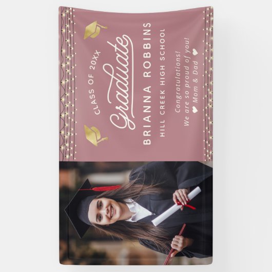 Moderne, elegante Script Gold Abschluss Foto Cassi Banner (Vertikal)