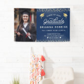 Moderne, elegante Script Gold Abschluss Foto Navy Banner (Insitu)