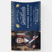 Moderne, elegante Script Gold Abschluss Foto Navy Banner (Vertikal)