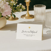 Moderne, elegante Script Gold Heart Wedding Table Platzkarte