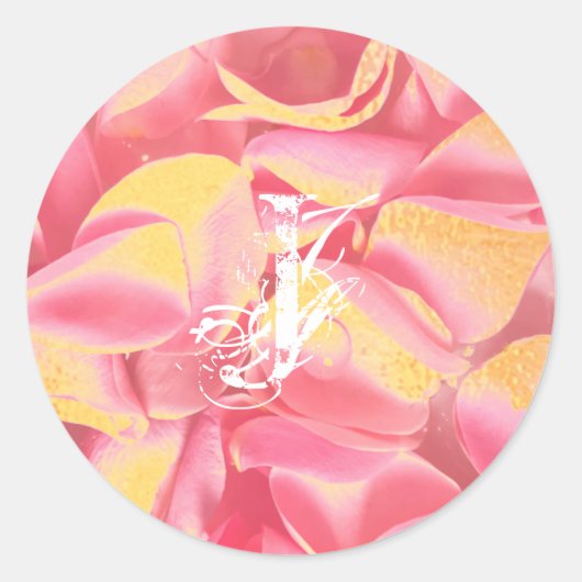 Moderne elegante Script Gold Pink Monogram Vorlage Runder Aufkleber (Vorderseite)