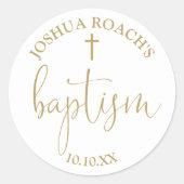 Moderne elegante Script Gold Taufe Runder Aufkleber (Vorderseite)