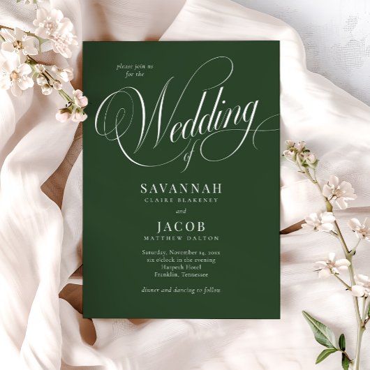 Moderne, elegante Script Green Wedding Einladung