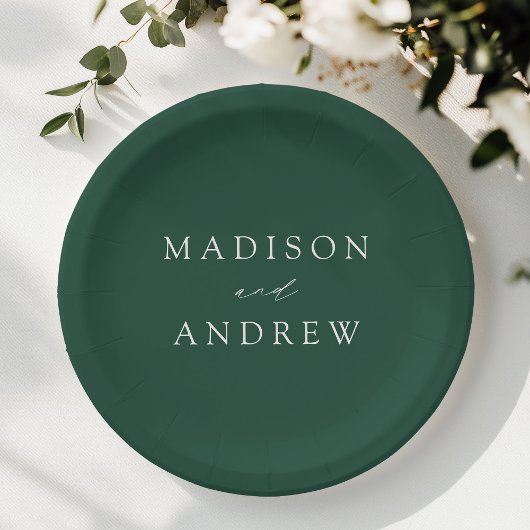 Moderne, elegante Script Green Wedding Pappteller