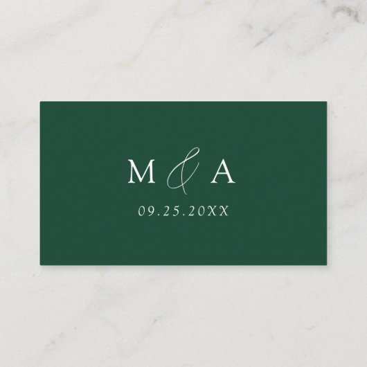Moderne, elegante Script Green Wedding Platzkarte (Rückseite)