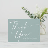 Moderne, elegante Script-Hochzeit Dankeskarte (Stehend Vorderseite)