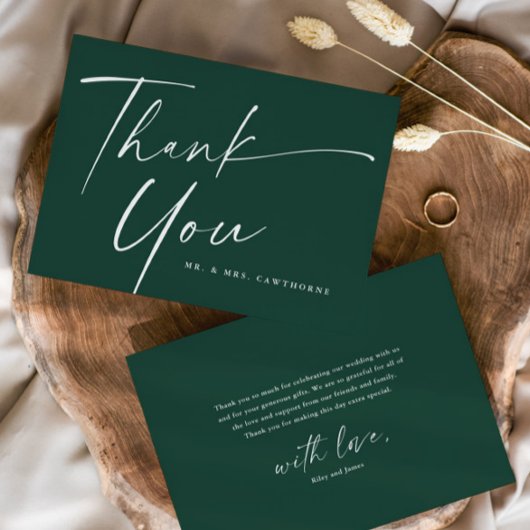 Moderne, elegante Script-Hochzeit Dankeskarte