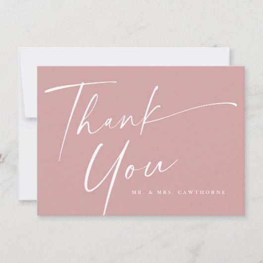 Moderne, elegante Script-Hochzeit Dankeskarte (Vorderseite)