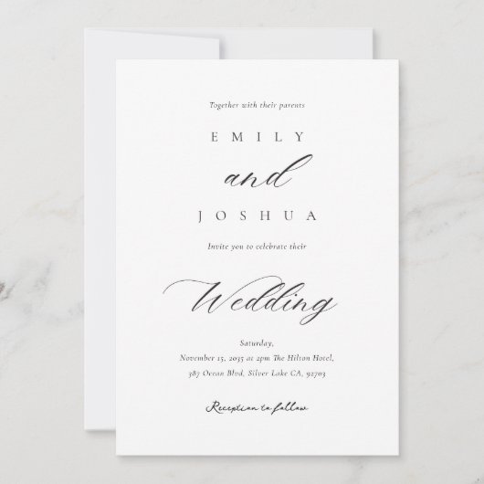 Moderne, elegante Script-Hochzeit Einladung (Vorderseite)