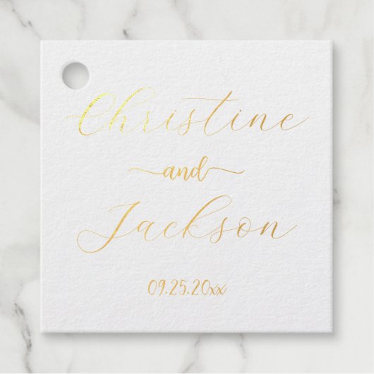 Moderne, elegante Script-Hochzeit Geschenkanhänger (Vorderseite)