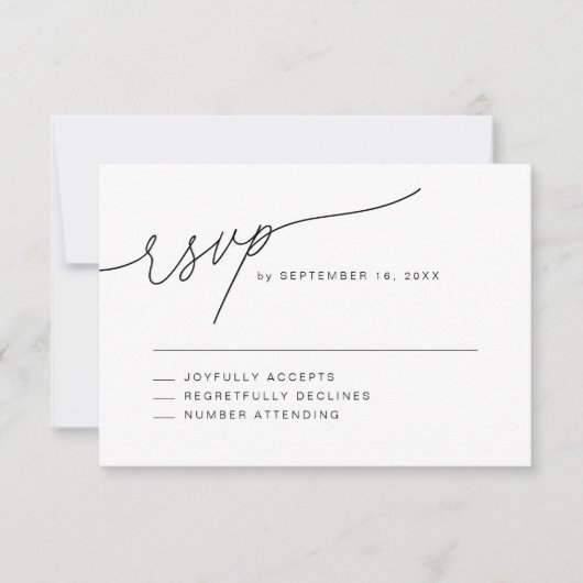 Moderne, elegante Script-Hochzeit RSVP Karte (Vorderseite)