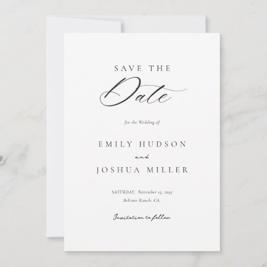Moderne, elegante Script-Hochzeit Save The Date (Vorderseite)