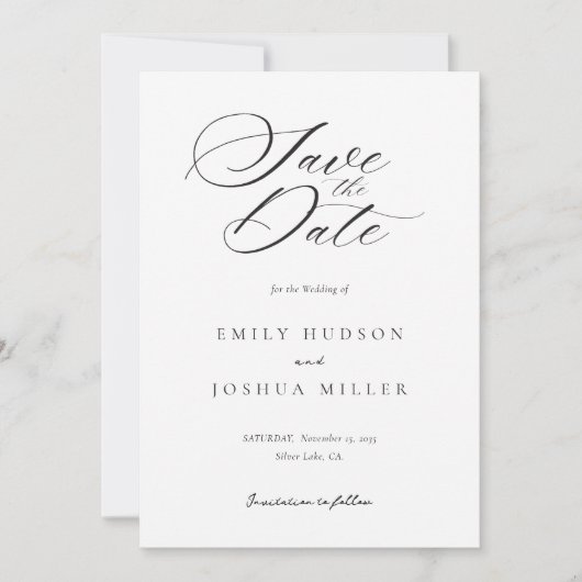 Moderne, elegante Script-Hochzeit Save The Date (Vorderseite)