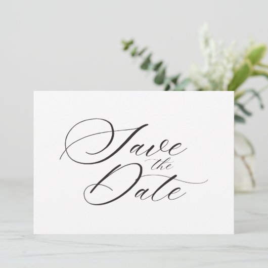 Moderne, elegante Script-Hochzeit Save The Date (Stehend Vorderseite)