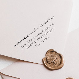 Moderne elegante Script-Hochzeitsskrippe-Rücksende Gummistempel