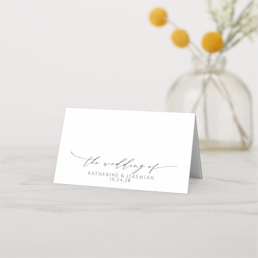 Moderne, elegante Script-Hochzeitsskripte-Platzkar Platzkarte (Rückseite)