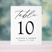 Moderne, elegante Script-Hochzeitsskripte-Tischnum Acrylschild (Neutral)