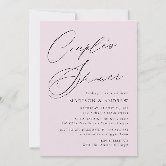Moderne, elegante Script Lavender Couple Dusche Einladung (Vorderseite)