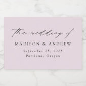 Moderne, elegante Script Lavender Wedding Schaumweinetikett (Einzelnes Label)