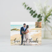 Moderne, elegante Script-Liebe dank Wedding Foto B Postkarte (Stehend Vorderseite)